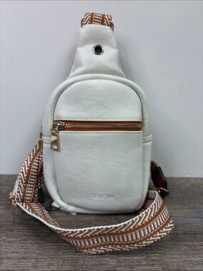 TELENA White Vegan Leather Sling Bag Crossbody Chest Pack NWT Adjustable Strap